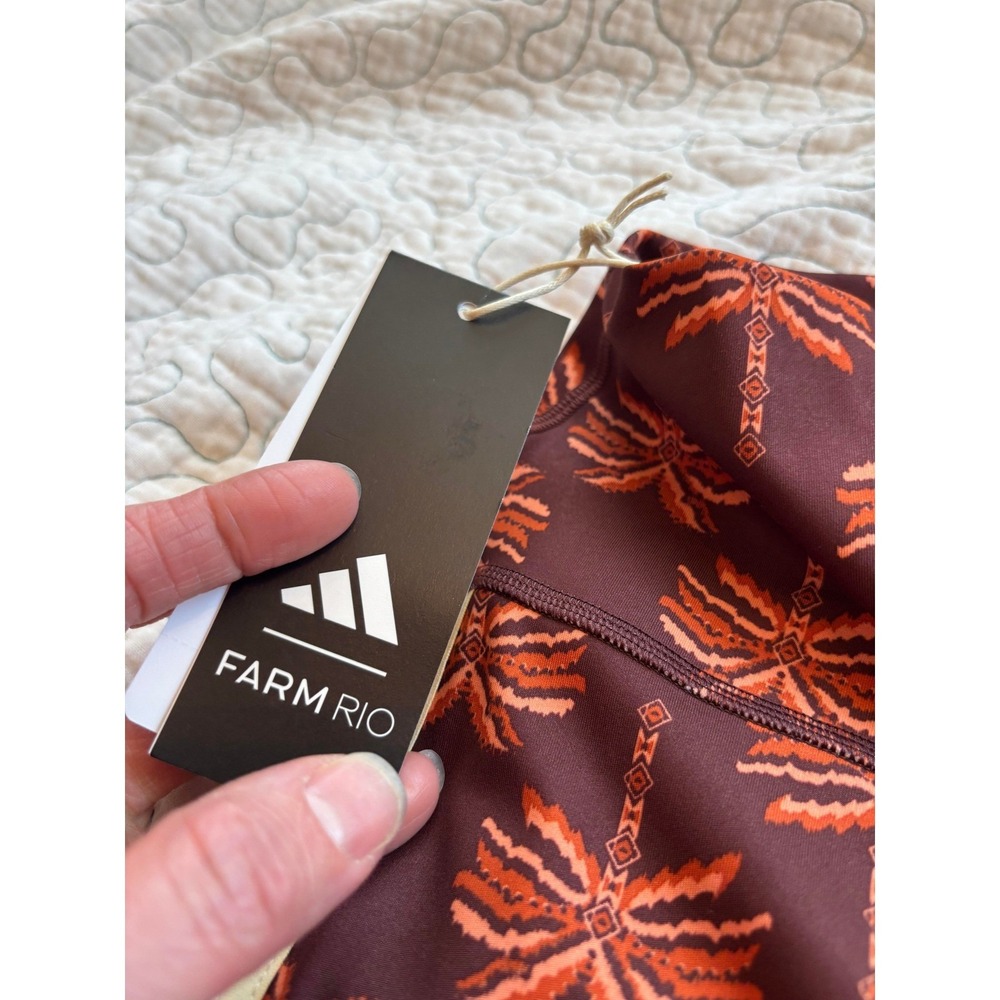 Adidas x Farm Rio Womens Palm Print Training Leggings Brown Red Size XXS - Picture 6 of 6